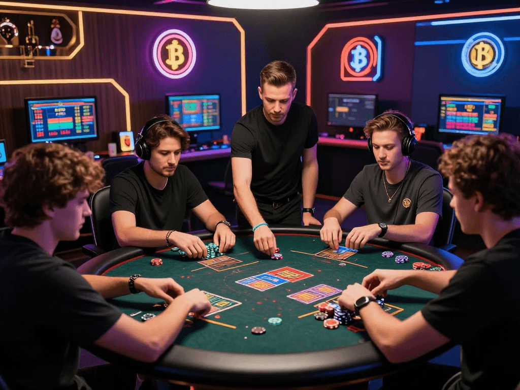 Exciting crypto casino game in action with diverse players and high-tech atmosphere.