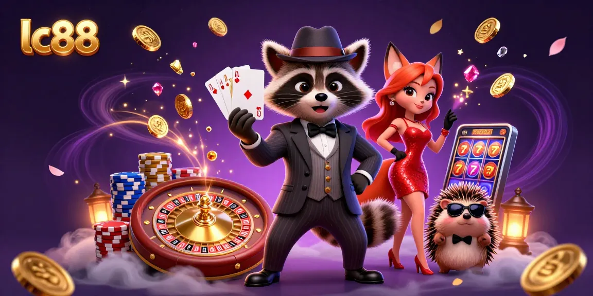 Experience gaming excitement with lc88, a 3D scene featuring cartoon characters and casino elements.