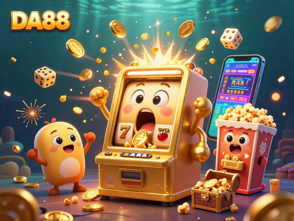 DA88 captures the excitement of winning with vibrant slot machines and golden coins.