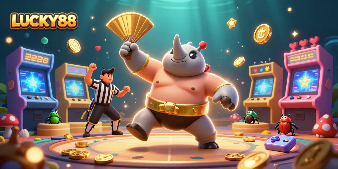 LUCKY88 champions winning with golden coins flying amidst an exciting casino atmosphere.