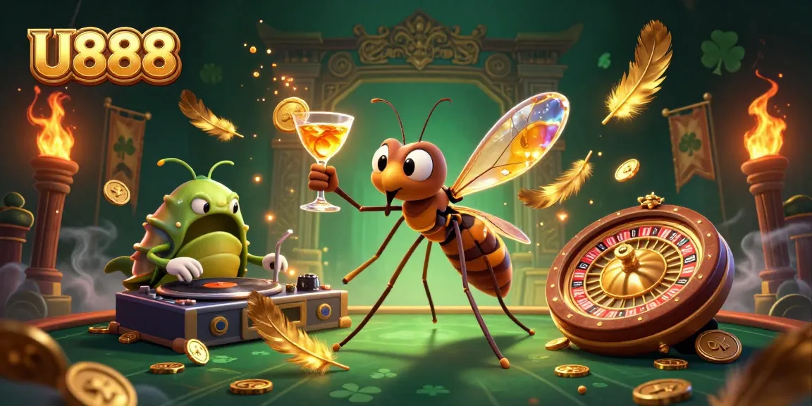 Engage in U888's thrilling casino adventures with an animated mosquito mascot, trilobite DJ, and golden roulette wheel.