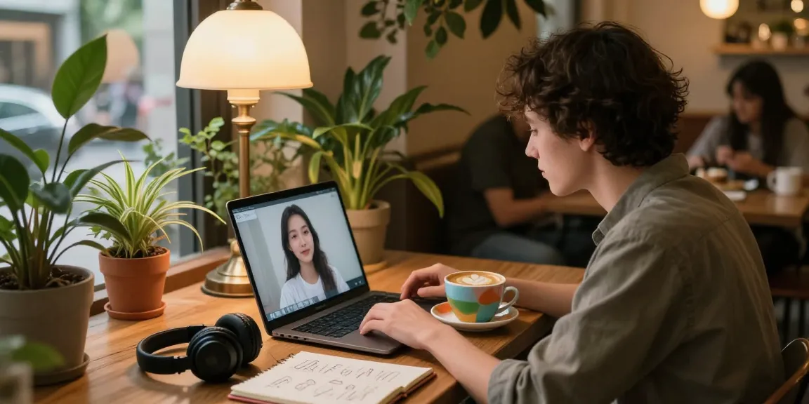 A person engaging with their girlfriend AI during a cozy cafe visit, highlighting interactive technology and lifestyle.