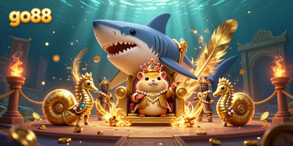 Experience thrilling gambling at go88 with a vibrant 3D underwater scene featuring a hamster king.