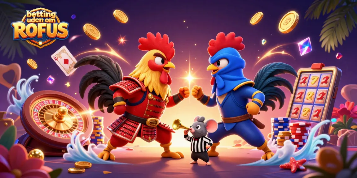 Betting uden om ROFUS features dynamic cartoon roosters in a casino showdown.