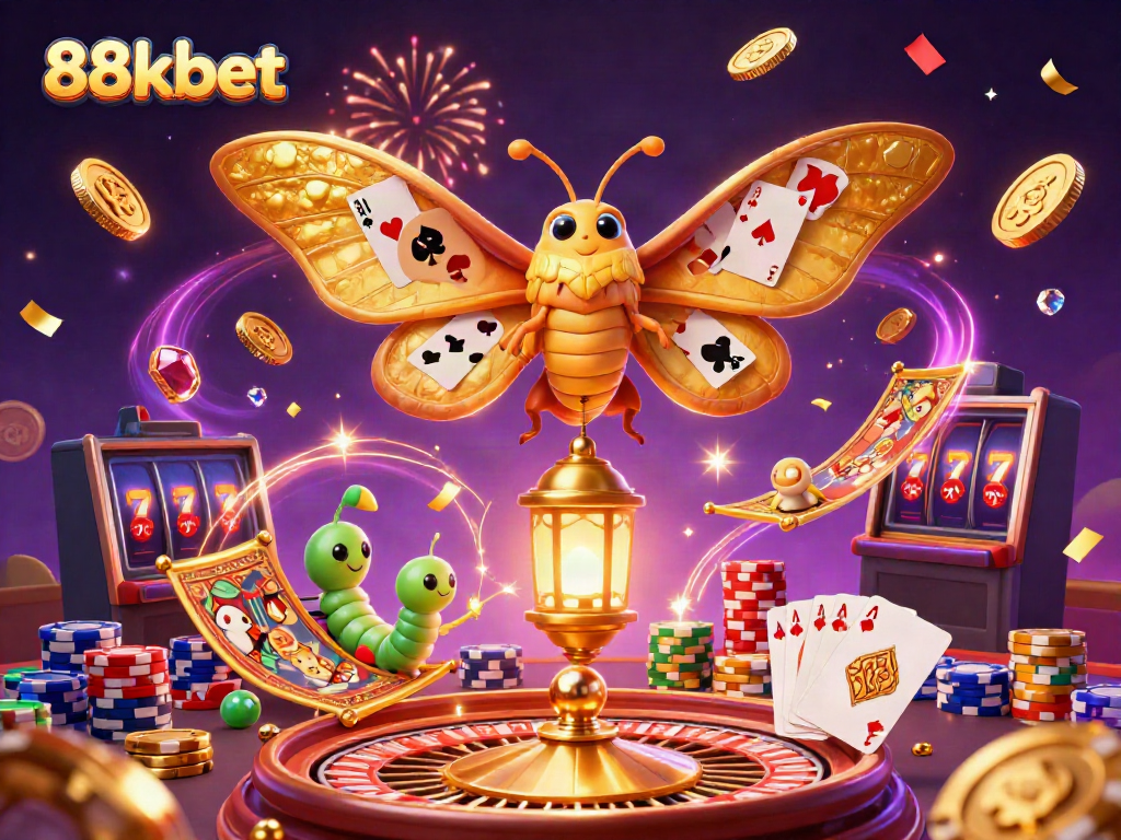 Experience exciting wins at 88kbet with shining golden coins and vibrant casino scenes.
