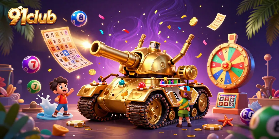 Play exciting games at 91club with colorful lottery balls and a vibrant digital casino atmosphere.